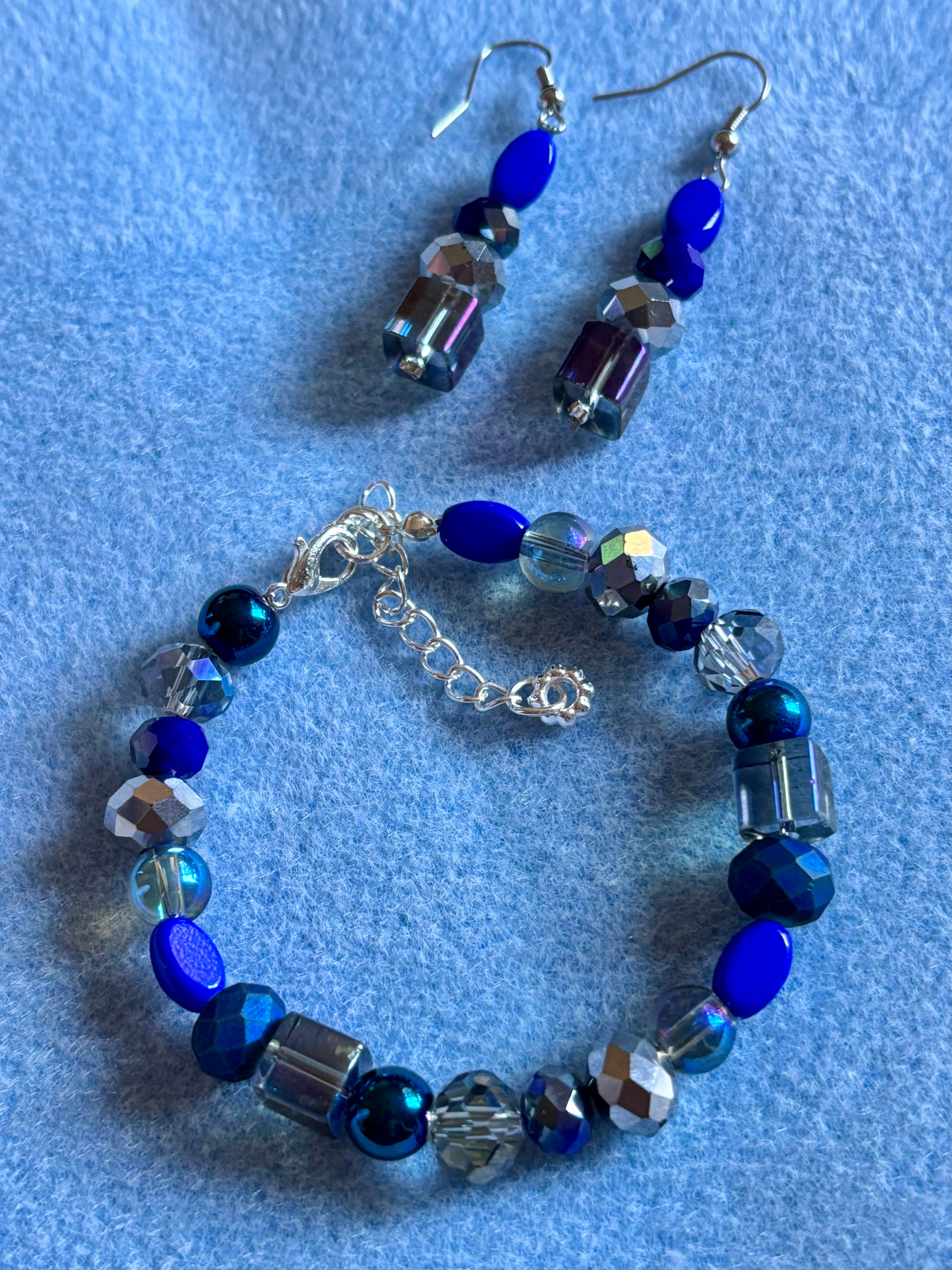 Blue crystal bracelet And Earring set