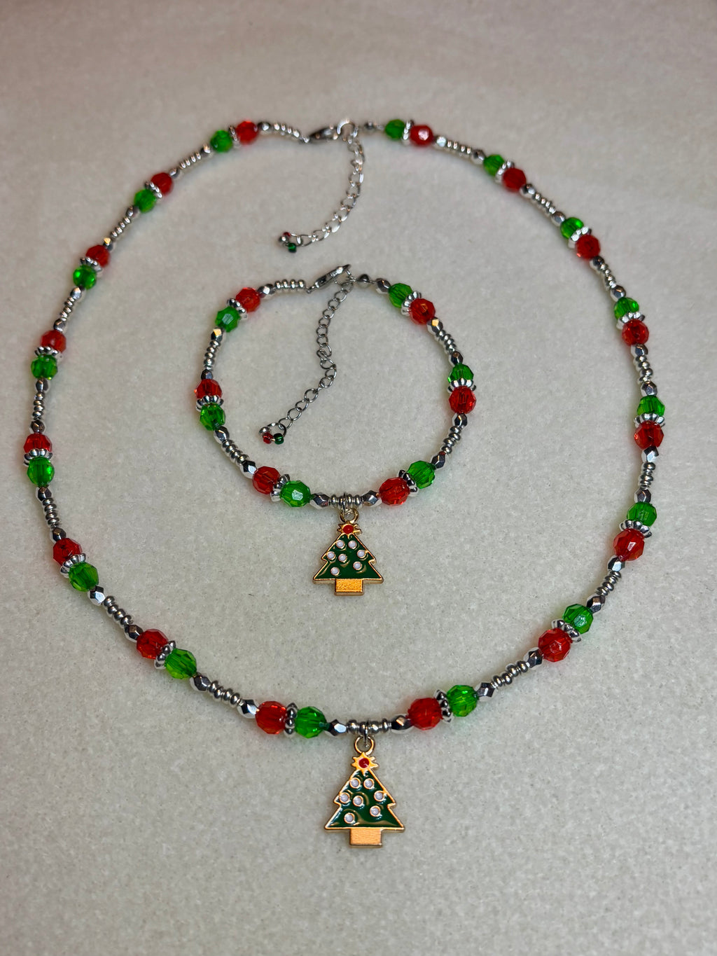 Handmade Beaded Holiday Necklace and Bracelet Set