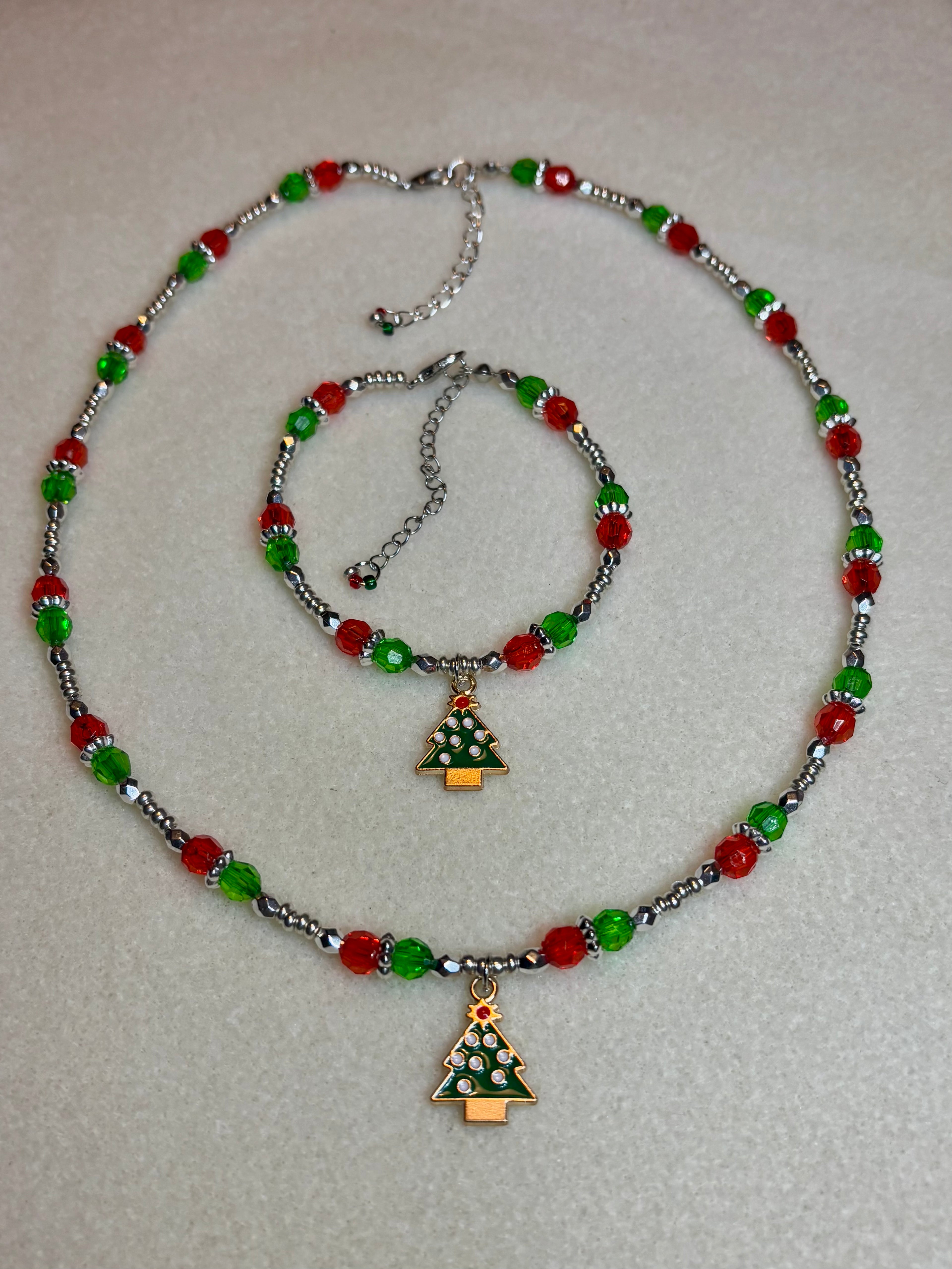 Handmade Beaded Holiday Necklace and Bracelet Set
