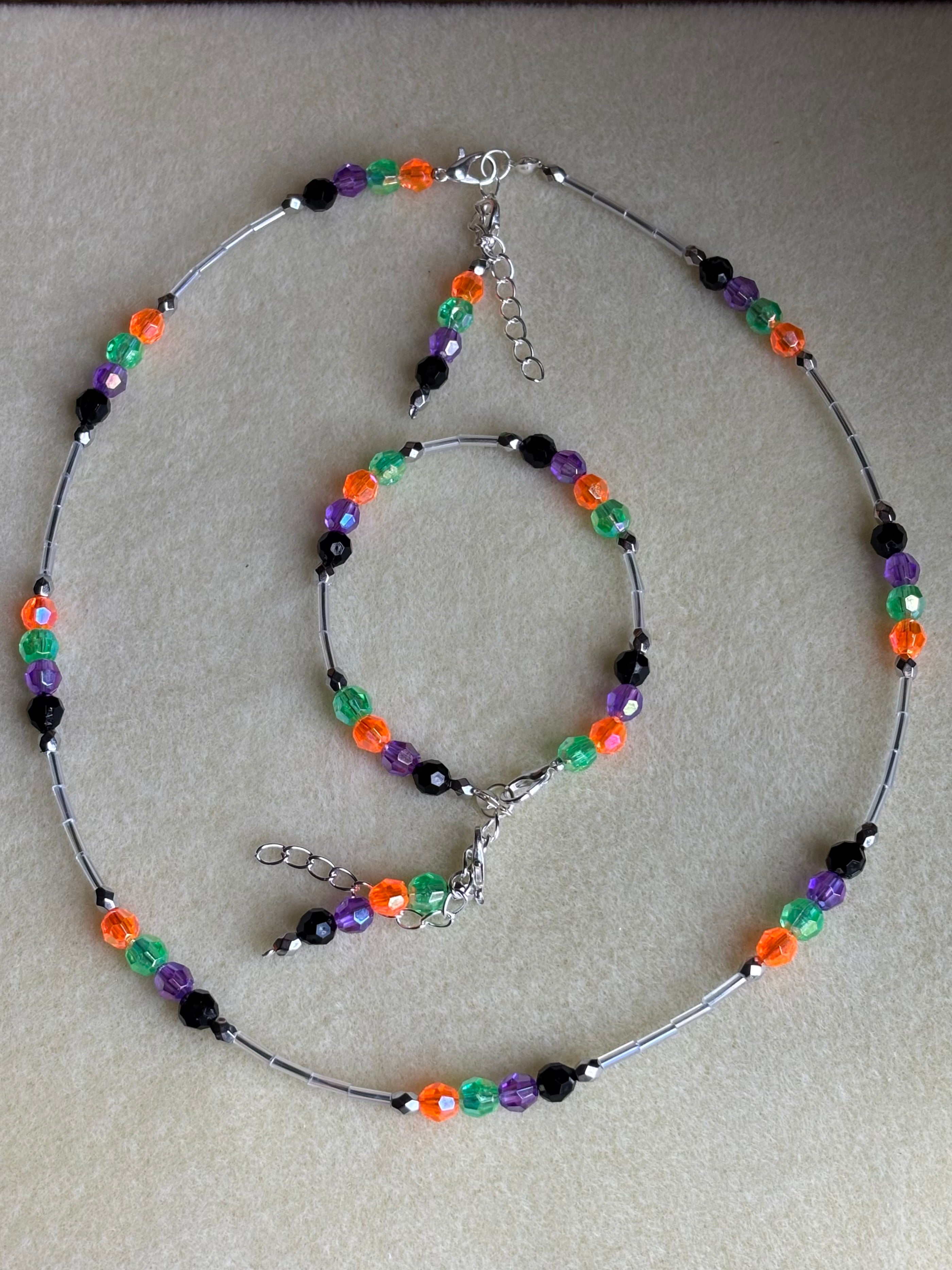 Handmade Beaded Halloween Necklace and Bracelet Set