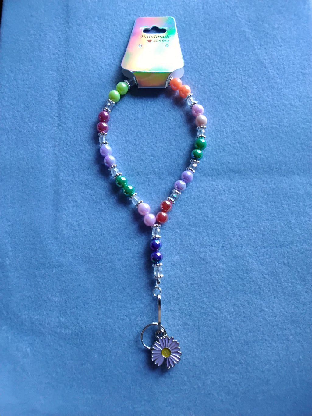 Handmade Wristlet / Keychain (Purple Flwr)