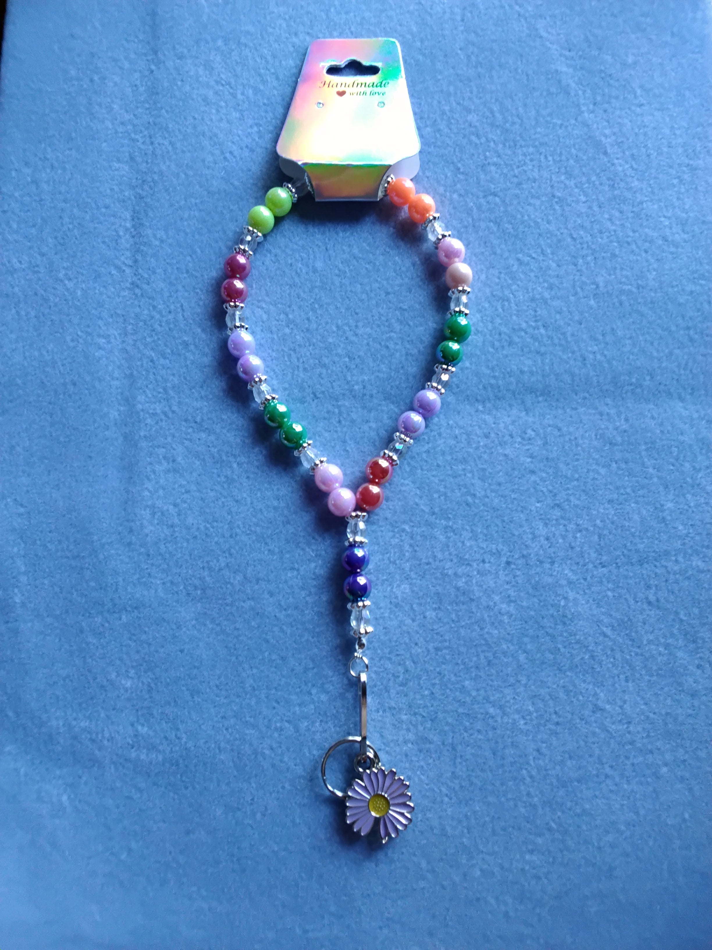 Handmade Wristlet / Keychain (Purple Flwr)