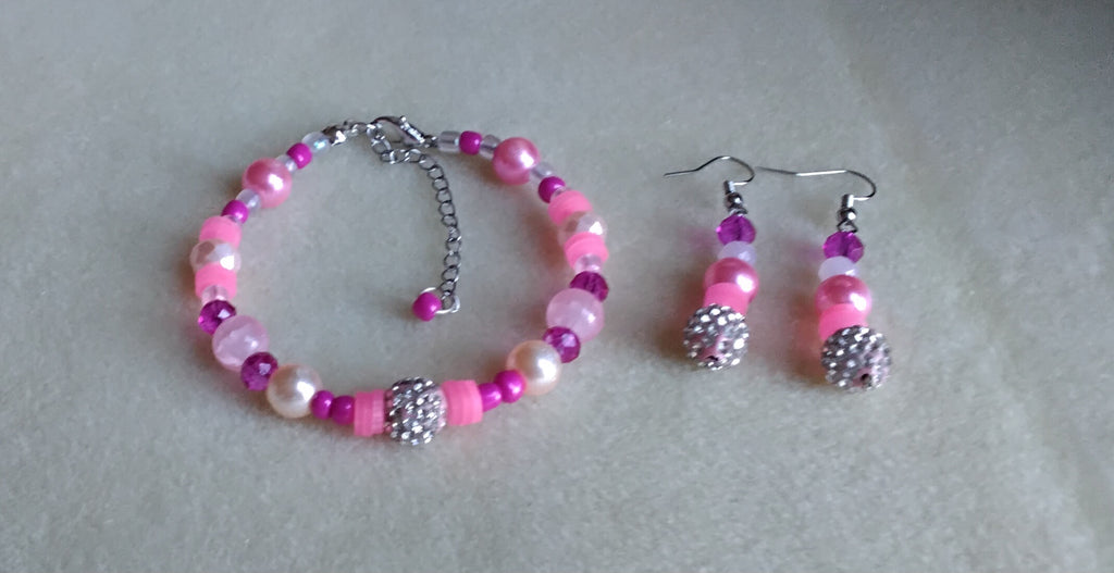 Bracelet And Earrings Set (Pink)