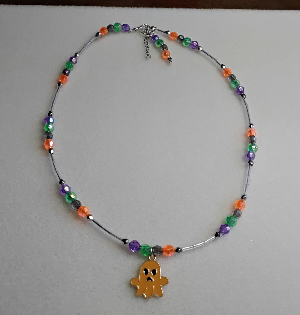 Handmade Beaded Halloween Necklace and Bracelet Set (Ghost)