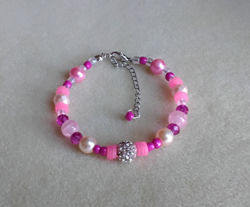 Bracelet And Earrings Set (Pink)