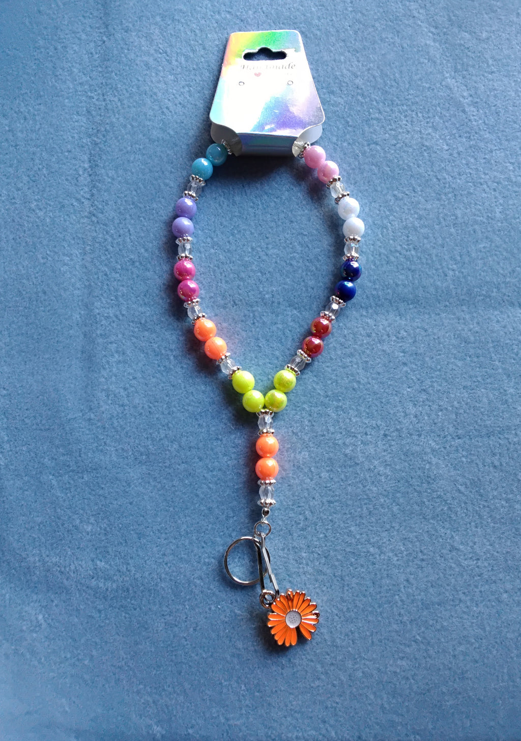 Handmade Wristlet / Keychain (Orange Flwr)