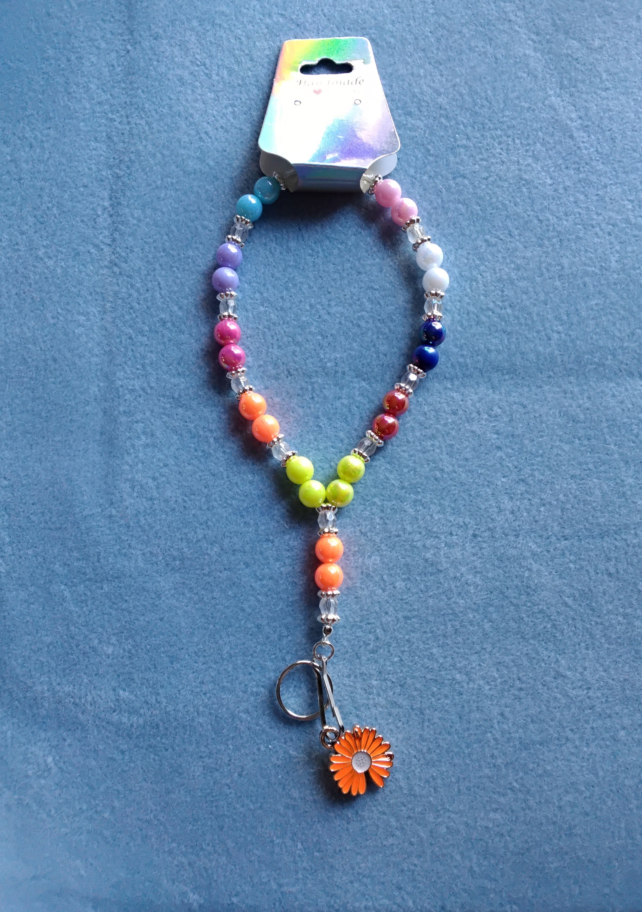 Handmade Wristlet / Keychain (Orange Flwr)